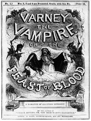 Portada de una reimpresi&oacute;n de Varney the Vampire (1845), una de las penny dreadfuls m&aacute;s populares en la Gran Breta&ntilde;a decimon&oacute;nica.
