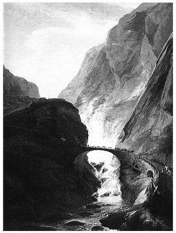 Lo sublime en el arte: El puente del Demonio&nbsp;en Sch&ouml;llenen (1777), obra de Caspar Wolf (1735-1798).