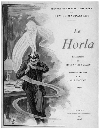 Portada de la edici&oacute;n de Le Horla (1908) de&nbsp;las obras completas ilustradas de Guy de Maupassant&nbsp;(1850-1893), ilustrada por Georges Lemoine (1890-1929) y William Julian-Damazy (1865-1910).