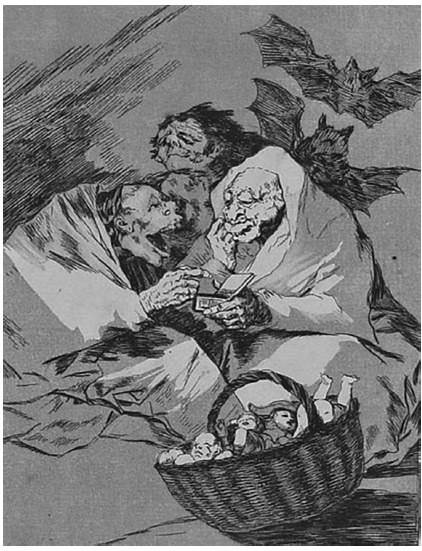 Capricho n&uacute;mero 45, Mucho hay que chupar (1799), de&nbsp;la serie Los Caprichos, de Francisco de Goya (1746-1828).