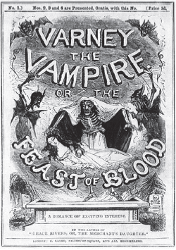 Portada, de autor&iacute;a desconocida,&nbsp;de la edici&oacute;n de 1845 del follet&iacute;n Varney&nbsp;The Vampire or The Feast of Blood.