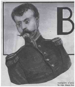 Recreaci&oacute;n art&iacute;stica de autor&iacute;a desconocida&nbsp;del sargento necr&oacute;filo Fran&ccedil;ois Bertrand,&nbsp;publicada en la revista D&eacute;tective (No.&nbsp;410, 3 de septiembre de 1936).