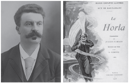 Henri Ren&eacute; Albert Guy de Maupassant retratatado en&nbsp;1888 por el periodista, ilustrador y fot&oacute;grafo Gaspard-F&eacute;lix Tournachon&nbsp;(1820-1910), m&aacute;s conocido como Nadar, y portada de la&nbsp;edici&oacute;n de Le Horla (1908) de las obras completas de Guy de Maupassant,&nbsp;ilustradas por Georges Lemoine (1890-1929) y William&nbsp;Julian-Damazy (1865-1910).