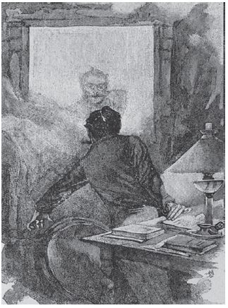 Ilustraci&oacute;n de la novela de Guy de Maupassant,&nbsp;Le Horla (1908). Xilograf&iacute;a de Georges Lemoine,
seg&uacute;n un dibujo de William Julian-Damazy.&nbsp;