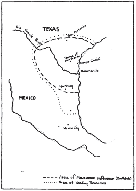 Alcance geogr&aacute;fico de los sanadores tradicionales en la&nbsp;zona fronteriza (Romano, 1964, 1a).
