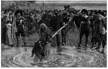 Ordal&iacute;a del Agua (The Ducking-Stool, 1885), seg&uacute;n un grabado del ilustrador norteamericano Charles Stanley Reinhart (1844-1896).