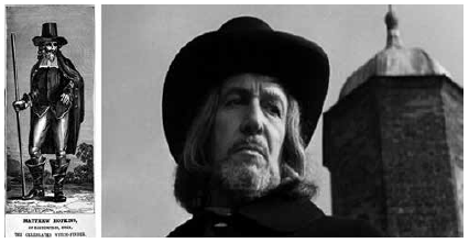 Supuesto retrato del famoso cazador de brujas Matthew Hopkins (ca. 1620-1647) (A Collection of Four Hundred Portraits, 2 vols. London: Reeves & Tower; ca. 1880] y fotograma de la producci&oacute;n brit&aacute;nica de 1968 Witchfinder General (El inquisidor), filme dirigido por Michael Reeves (1943-1969) y protagonizado por el actor Vincent Price (1911-1993).