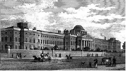 Hospital de St. Mary of Bethelem (o &ldquo;Bedlam&rdquo;), en Londres, en un grabado de James Tingle (1824-1850).